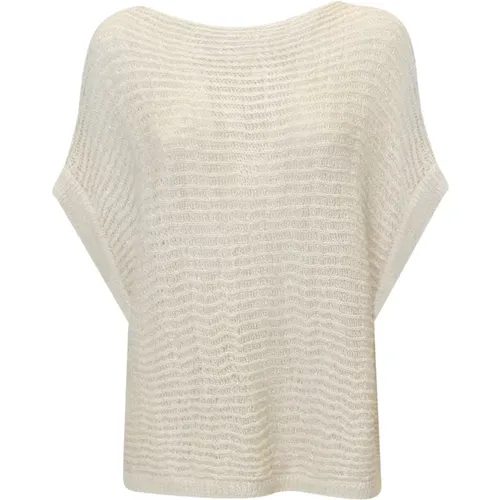 Cream Linen Cotton Sweater Ss24 , female, Sizes: M - Antonelli Firenze - Modalova