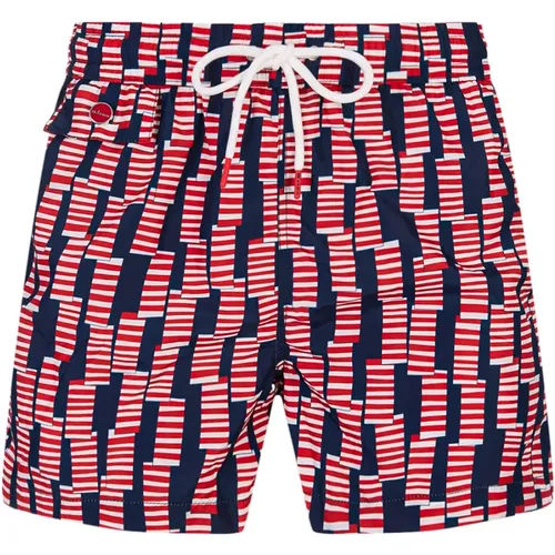 Navy Blue Windsock Print Swim Shorts , male, Sizes: M - Kiton - Modalova