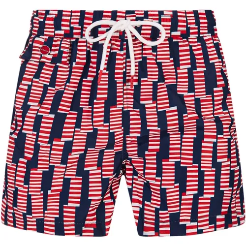 Navy Blue Windsock Print Swim Shorts , male, Sizes: XL, L, 2XL, M - Kiton - Modalova