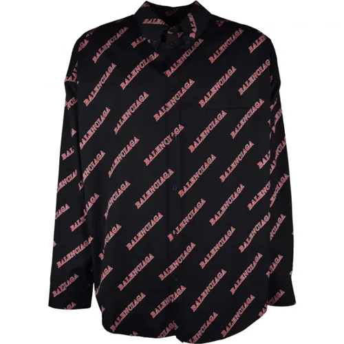 Schwarzes und rotes Baumwollhemd mit Monogramm - Balenciaga - Modalova