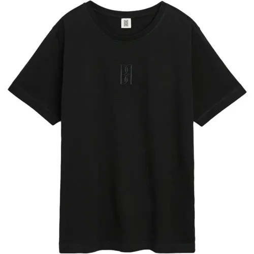 Schwarzes Loose-Fit Baumwoll T-Shirt , Damen, Größe: L - By Malene Birger - Modalova