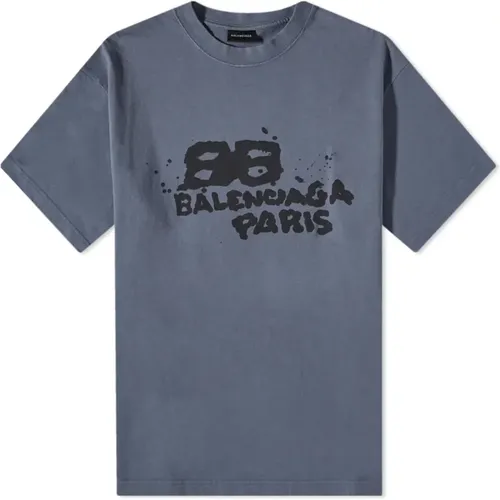 Hand Drawn BB Icon Logo Tee in Blue , male, Sizes: XS - Balenciaga - Modalova