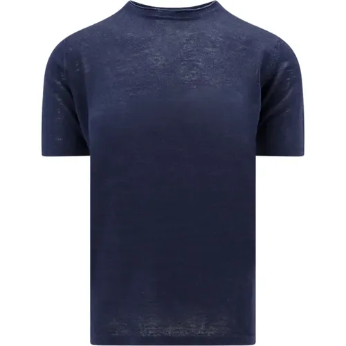 Blaues Leinen Crew-neck T-Shirt , Herren, Größe: M - Roberto Collina - Modalova