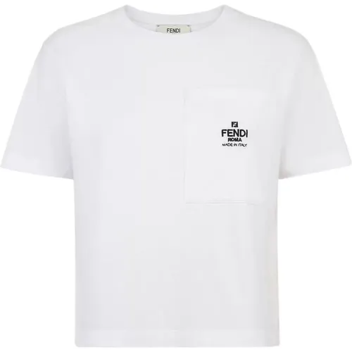 Weiße T-Shirt mit besticktem Logo , Damen, Größe: L - Fendi - Modalova