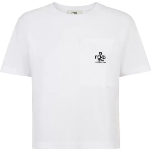 Weiße T-Shirt mit besticktem Logo , Damen, Größe: XS - Fendi - Modalova