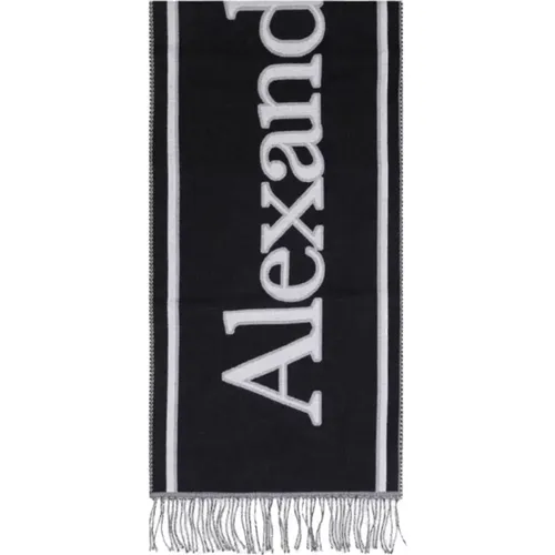 And White Wool Scarf with Fringed Ends , male, Sizes: ONE SIZE - alexander mcqueen - Modalova