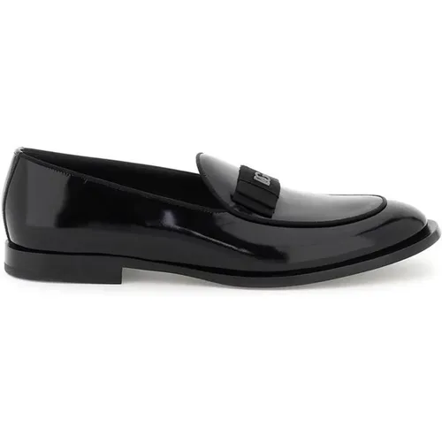 Leather Flat Shoes with Logo Plaque , male, Sizes: 9 UK, 7 UK - Dolce & Gabbana - Modalova