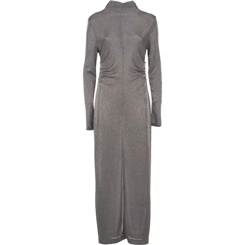 Grey Lurex Detail High Collar Dress , female, Sizes: S, XS - Msgm - Modalova