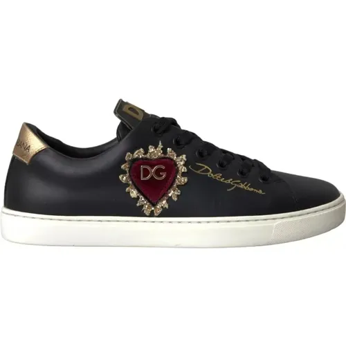 Sacred Heart Lace-Up Sneakers Gold , female, Sizes: 3 UK - Dolce & Gabbana - Modalova