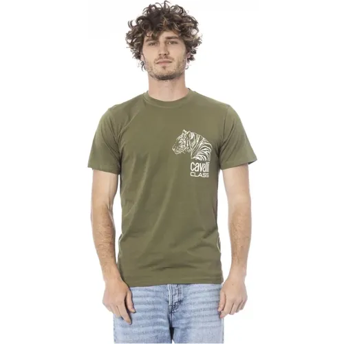 Logo-Druck Rundhals T-Shirt , Herren, Größe: XL - Cavalli Class - Modalova