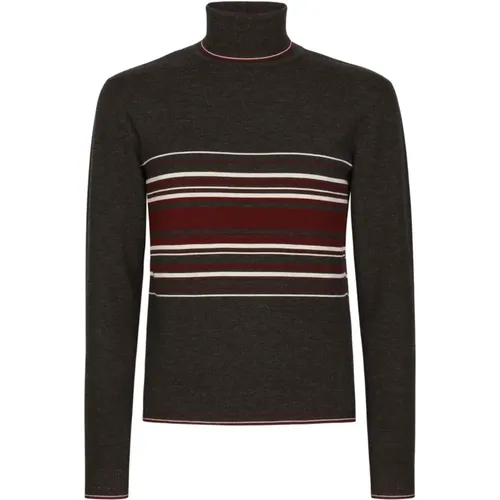 Graue Sweaters mit gestreiftem Detail , Herren, Größe: L - Dolce & Gabbana - Modalova