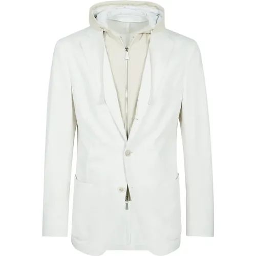 Hooded Linen Jacket with Detachable Bib , male, Sizes: L, S - Eleventy - Modalova