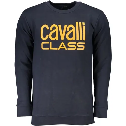 Blauer Baumwoll-Sweatshirt mit Logo für Herren , Herren, Größe: L - Cavalli Class - Modalova