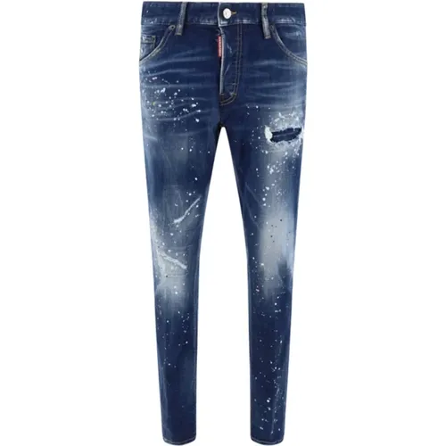 Paint Splattered Tapered Jeans , male, Sizes: L, S - Dsquared2 - Modalova