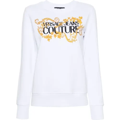 Weiße Baumwoll-Sweatshirt mit Frontlogo-Druck , Damen, Größe: 2XS - Versace Jeans Couture - Modalova