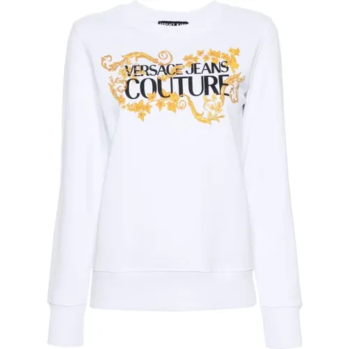 Weiße Baumwoll-Sweatshirt mit Frontlogo-Druck , Damen, Größe: S - Versace Jeans Couture - Modalova