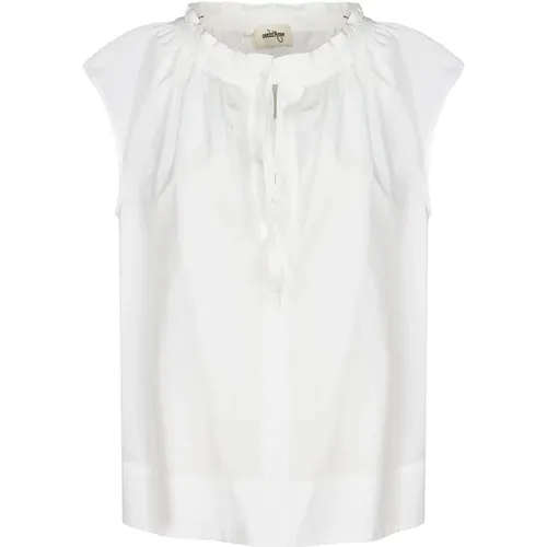 Weiße Popeline-Bluse mit Tropfen-Ausschnitt , Damen, Größe: L - Ottod'Ame - Modalova