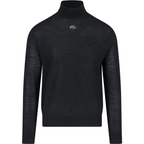 Schwarzer Wollpullover mit Logo-Stickerei , Herren, Größe: L - Diesel - Modalova