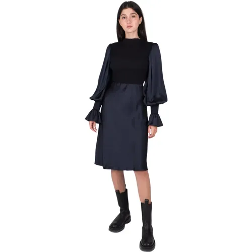 Dr080 Mix Farbric Long Sleeves Midi Kleid , Damen, Größe: S - Patou - Modalova
