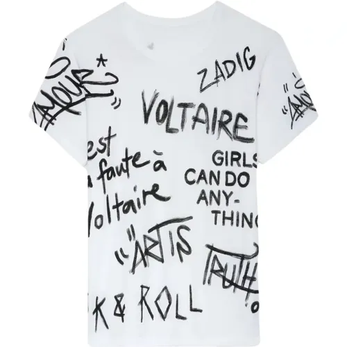 Weißes Baumwoll-Damen-T-Shirt mit ZadigVoltaire Manifesto Print - Zadig & Voltaire - Modalova