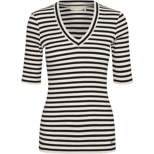 Striped V-Neck T-Shirt - Black/Whisper White , female, Sizes: 3XL, 2XS, M, S, L, XL, 2XL, XS - InWear - Modalova