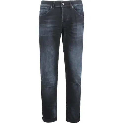 Blaue Slim Fit Jeans mit Metall-Logo , Herren, Größe: W31 - Dondup - Modalova