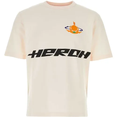 Pastellrosa Baumwoll-T-Shirt , Herren, Größe: L - Heron Preston - Modalova