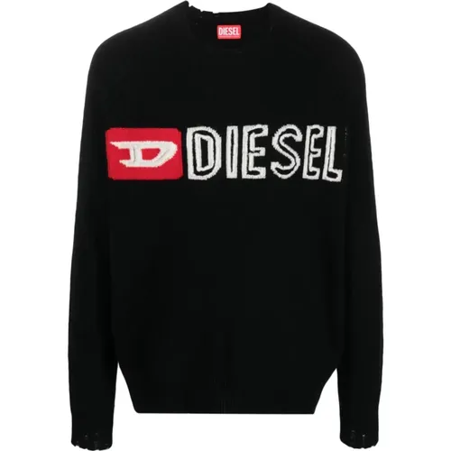 Wool Sweater with Hand-Cut Logo Detail , male, Sizes: XL - Diesel - Modalova
