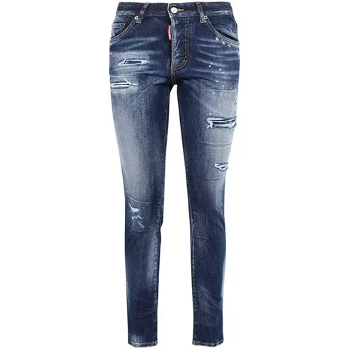 Paint Splatter Cropped Jeans , Damen, Größe: S - Dsquared2 - Modalova