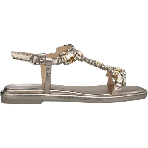 Rhinestone Square Toe Flat Sandal , Damen, Größe: 39 EU - Alma en Pena - Modalova