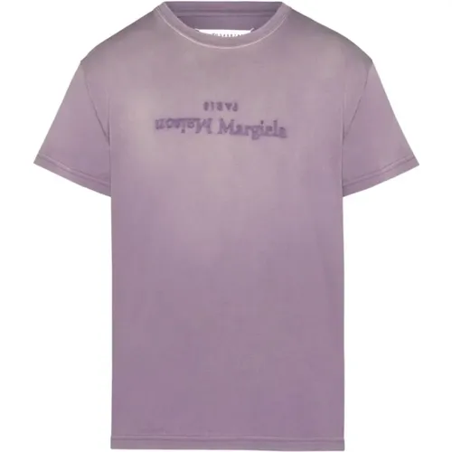 Lila T-Shirt mit verwaschenem Logo-Print , Damen, Größe: S - Maison Margiela - Modalova