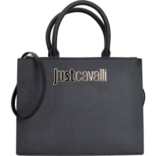 Schwarze Damenhandtasche mit goldener Logoplakette , Damen, Größe: ONE Size - Just Cavalli - Modalova