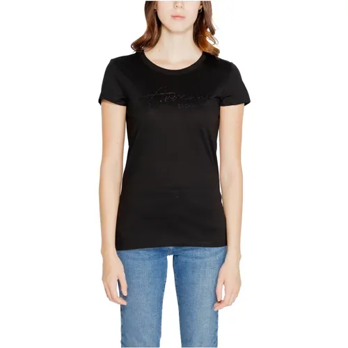 Schwarzes Rundhals T-Shirt Damen , Damen, Größe: L - Armani Exchange - Modalova