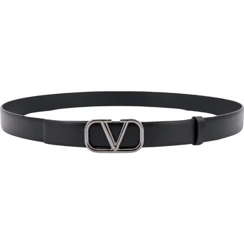 Leather Belt with Metal Buckle , male, Sizes: 105 CM, 95 CM, 85 CM, 100 CM - Valentino Garavani - Modalova