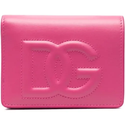 Fuchsia Leather Wallet with Embossed Logo , female, Sizes: ONE SIZE - Dolce & Gabbana - Modalova