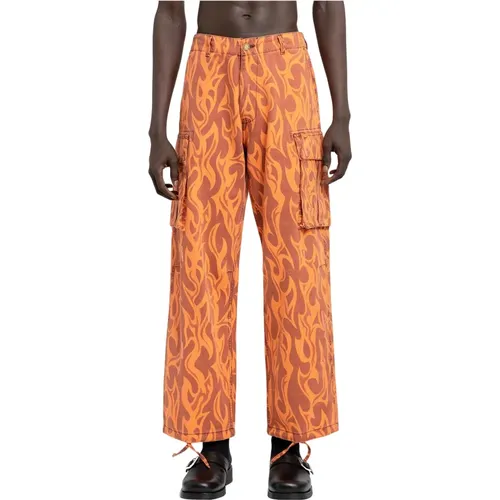 Printed Cargo Pants with Flame Print , male, Sizes: S, XS, M, L, XL - ERL - Modalova