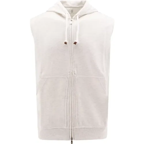 Sleeveless Hooded Sweatshirt with Suede Detail , male, Sizes: M - BRUNELLO CUCINELLI - Modalova