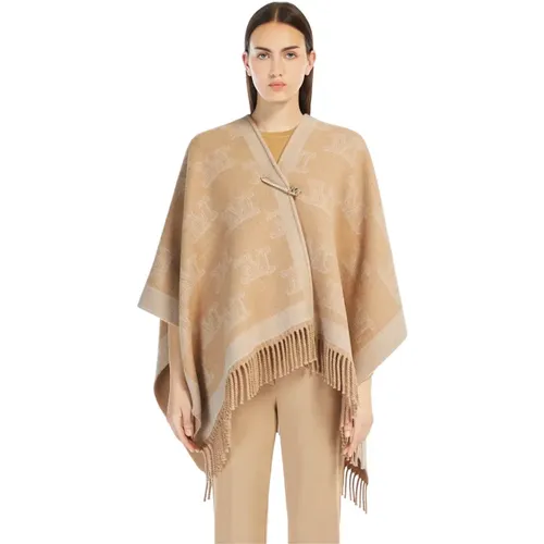 Camel Wool Jacquard Poncho Frine , female, Sizes: ONE SIZE - Max Mara - Modalova