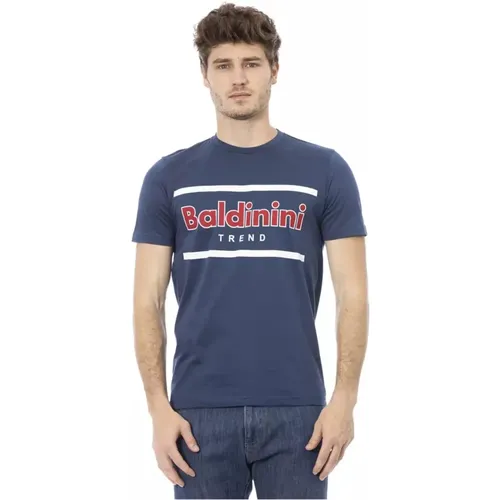 Blauer Rundhals-T-Shirt mit Frontdruck , Herren, Größe: XS - Baldinini - Modalova
