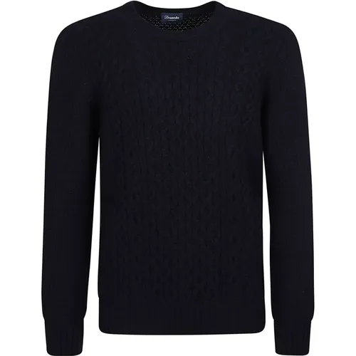 Blauer Cable Knit Rundhals Sweatshirt , Herren, Größe: M - Drumohr - Modalova