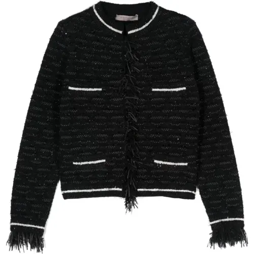 Schwarze Bouclé-Jacke mit Metallic-Details , Damen, Größe: XL - D.Exterior - Modalova