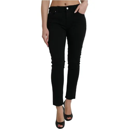 Schwarze Skinny Jeans mit Logodetail , Damen, Größe: L - Dolce & Gabbana - Modalova