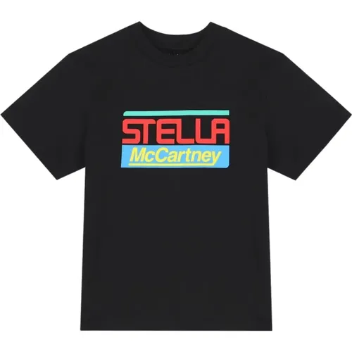 Kinder Schwarzes T-Shirt mit Mehrfarbigem Logo-Print - Stella Mccartney - Modalova