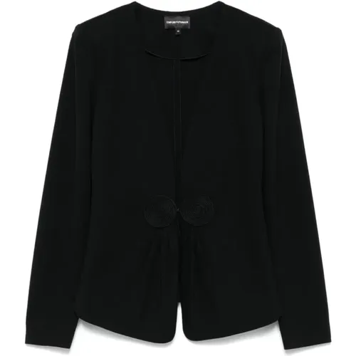 Schwarze Jersey V-Ausschnitt Jacke mit Applikation , Damen, Größe: L - Emporio Armani - Modalova