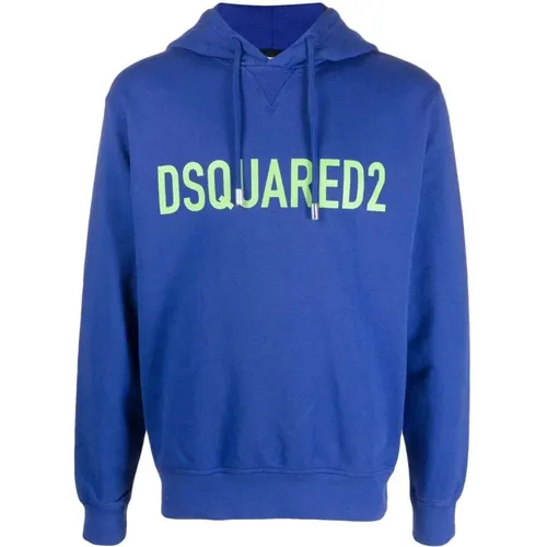 Blaue Baumwoll Logo Print Kapuzenpullover , Herren, Größe: 2XL - Dsquared2 - Modalova