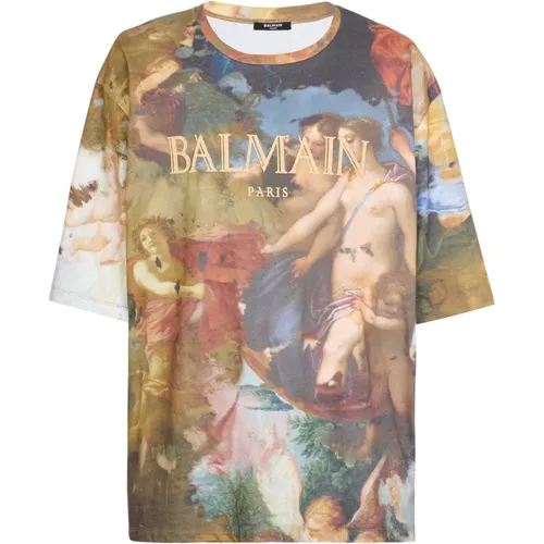 Oversized Pastel print T-Shirt - Balmain - Modalova