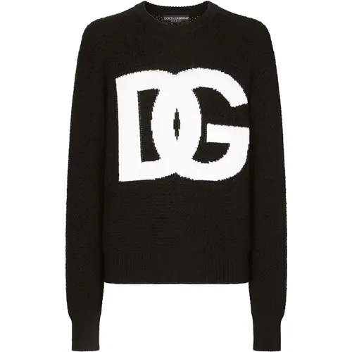 Logo Intarsia Wool Crewneck Sweater , male, Sizes: S - Dolce & Gabbana - Modalova