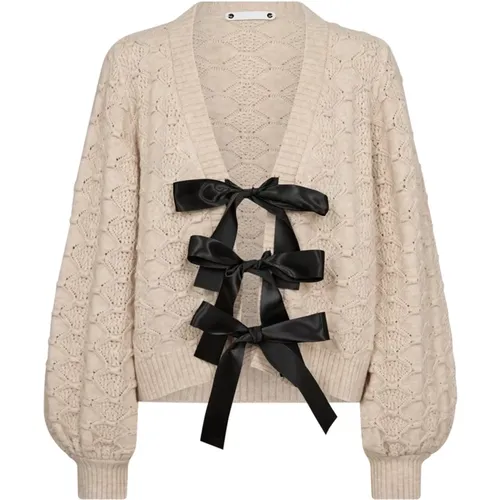 Bow Knit Cardigan with Puff Sleeves , female, Sizes: XS, M, XL, S, L - Co'Couture - Modalova