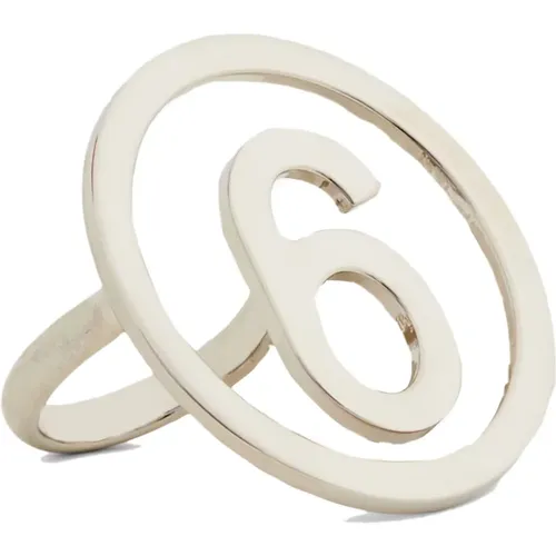 Silver Logo Brass Ring Jewelry , female, Sizes: S, M - Maison Margiela - Modalova