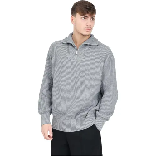 Grauer Pullover mit hohem Kragen , Herren, Größe: L - Selected Homme - Modalova